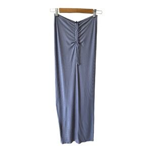 Skims Soft Lounge Light Blue Ribbed Stretch Ruched Drawstring Maxi Skirt sz S